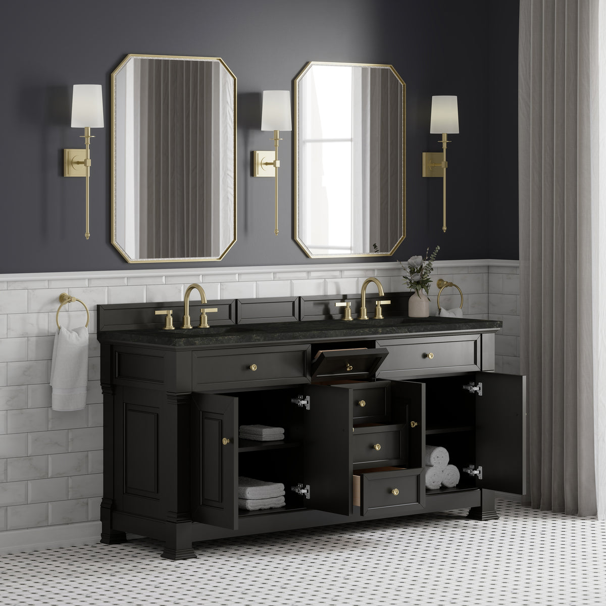 James Martin Vanities Brookfield 72" Black Onyx Double Vanity With 3 CM Phantome Eclos Top