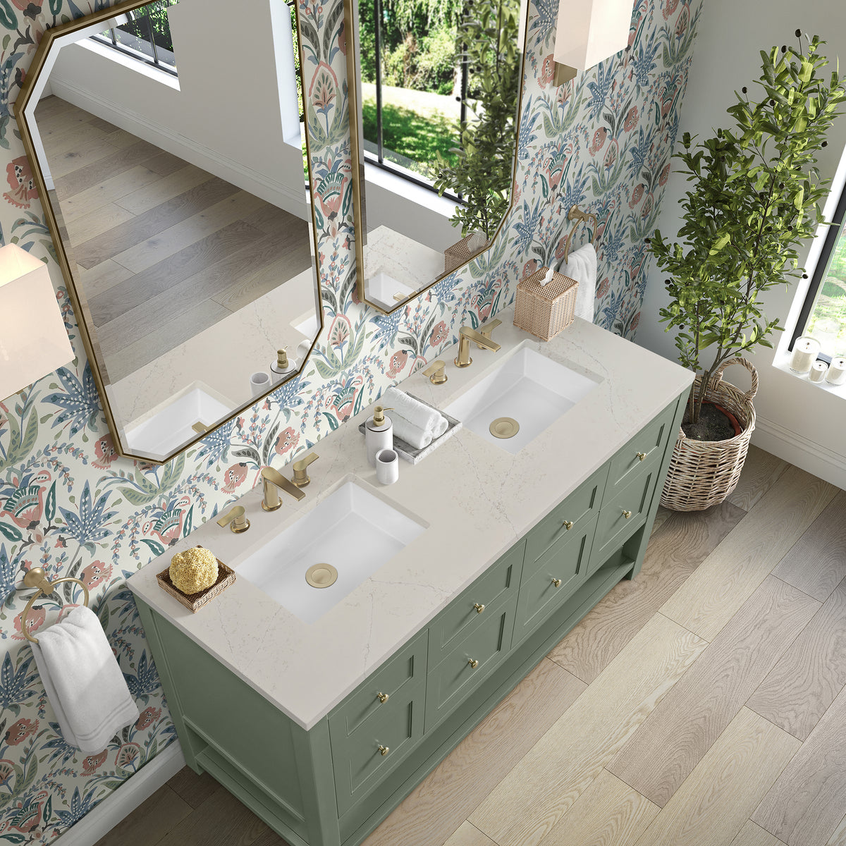 James Martin Vanities Breckenridge 60" Smokey Celadon Double Vanity With 3cm Siberian Silestone Top