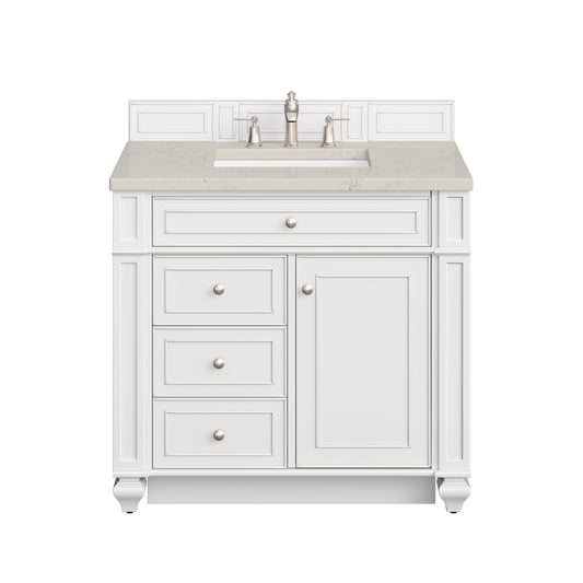 James Martin Vanities Bristol 36" Bright White Single Vanity With 3 CM Siberian Silestone Top