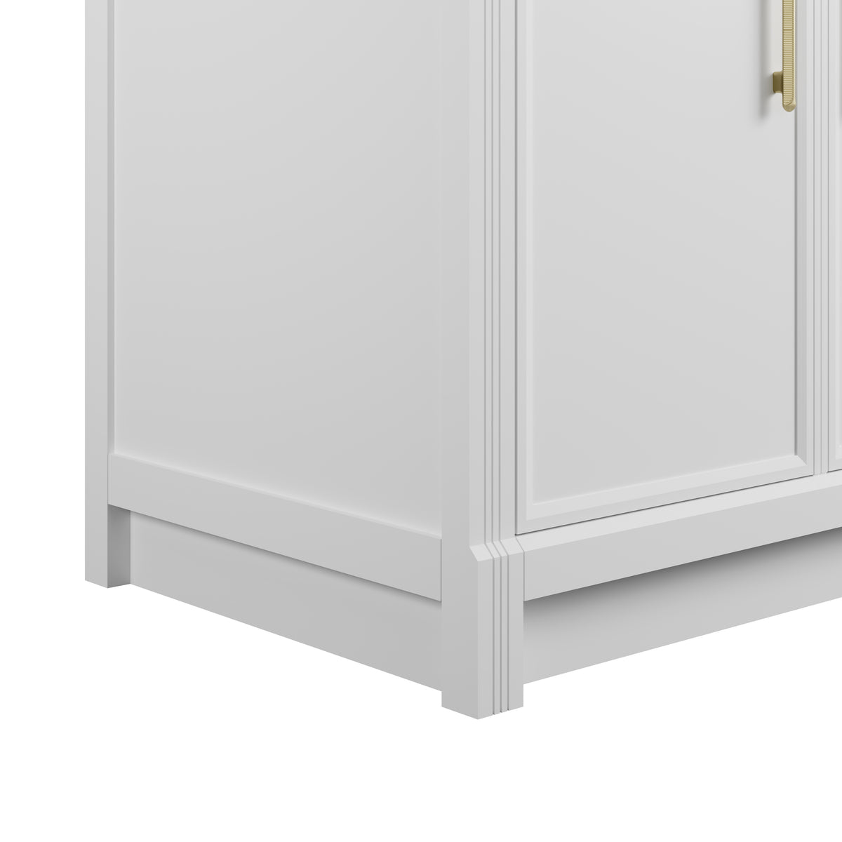 James Martin Vanities Bellshire 96" Bright White Dual Vanity Set With Single Hole 3 cm White Zeus Silestone Top, Backsplash and 24" Make-Up Counter