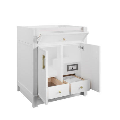 James Martin Vanities Bellshire 30" Bright White Single Vanity With 3 CM Ethereal Noctis Silestone Top