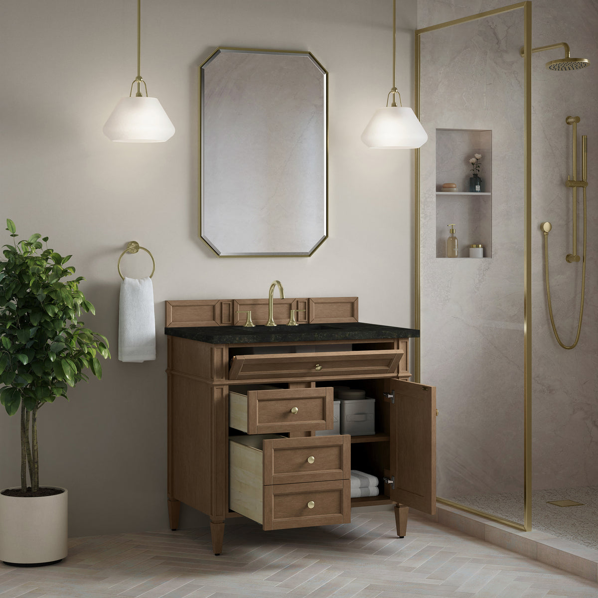 James Martin Vanities Brittany 36" Pecan Single Vanity With 3 CM Phantome Eclos Top
