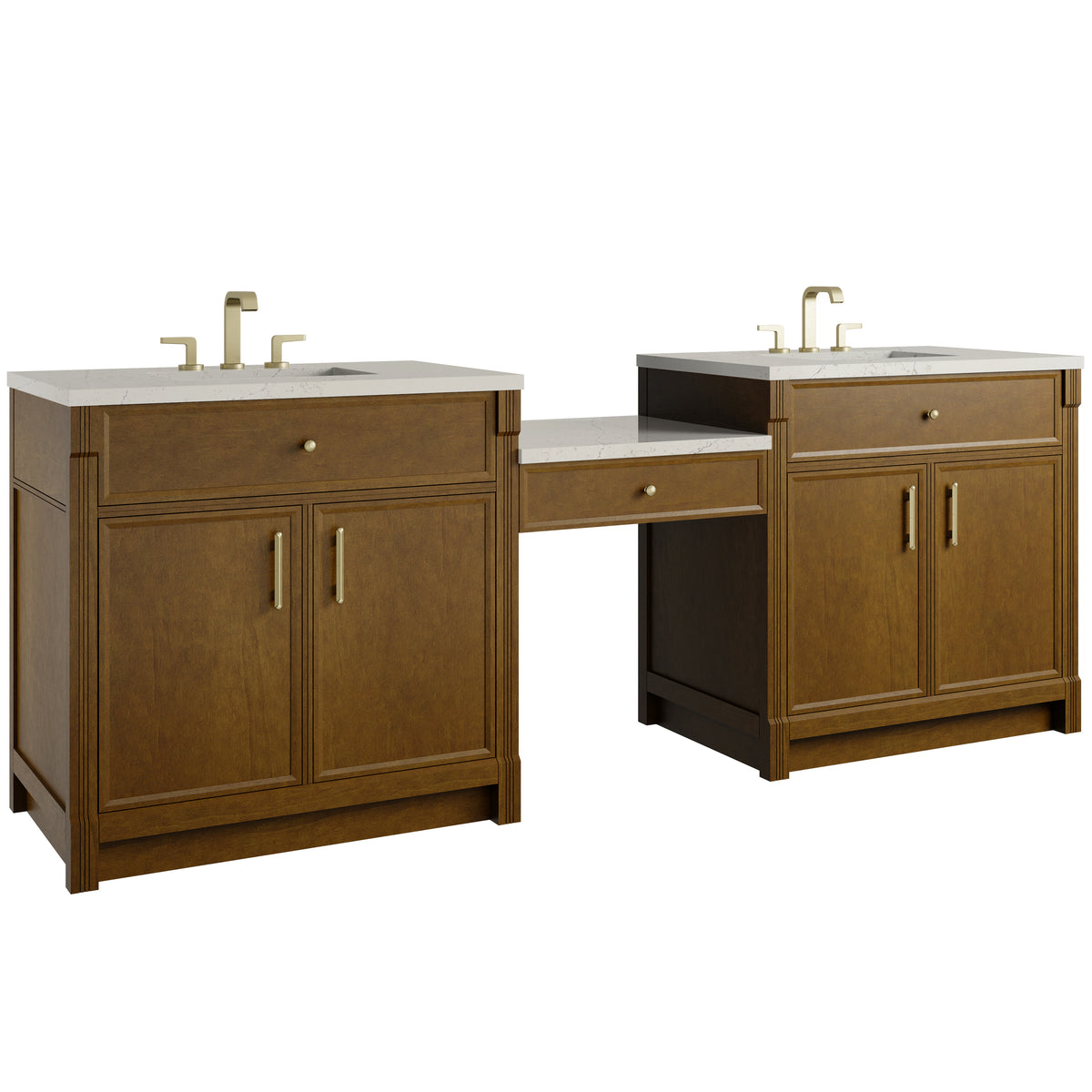 James Martin Vanities Bellshire 96" Honey Oak Dual Vanity Set With 3 cm Siberian Silestone Top and 24" Make-Up Counter