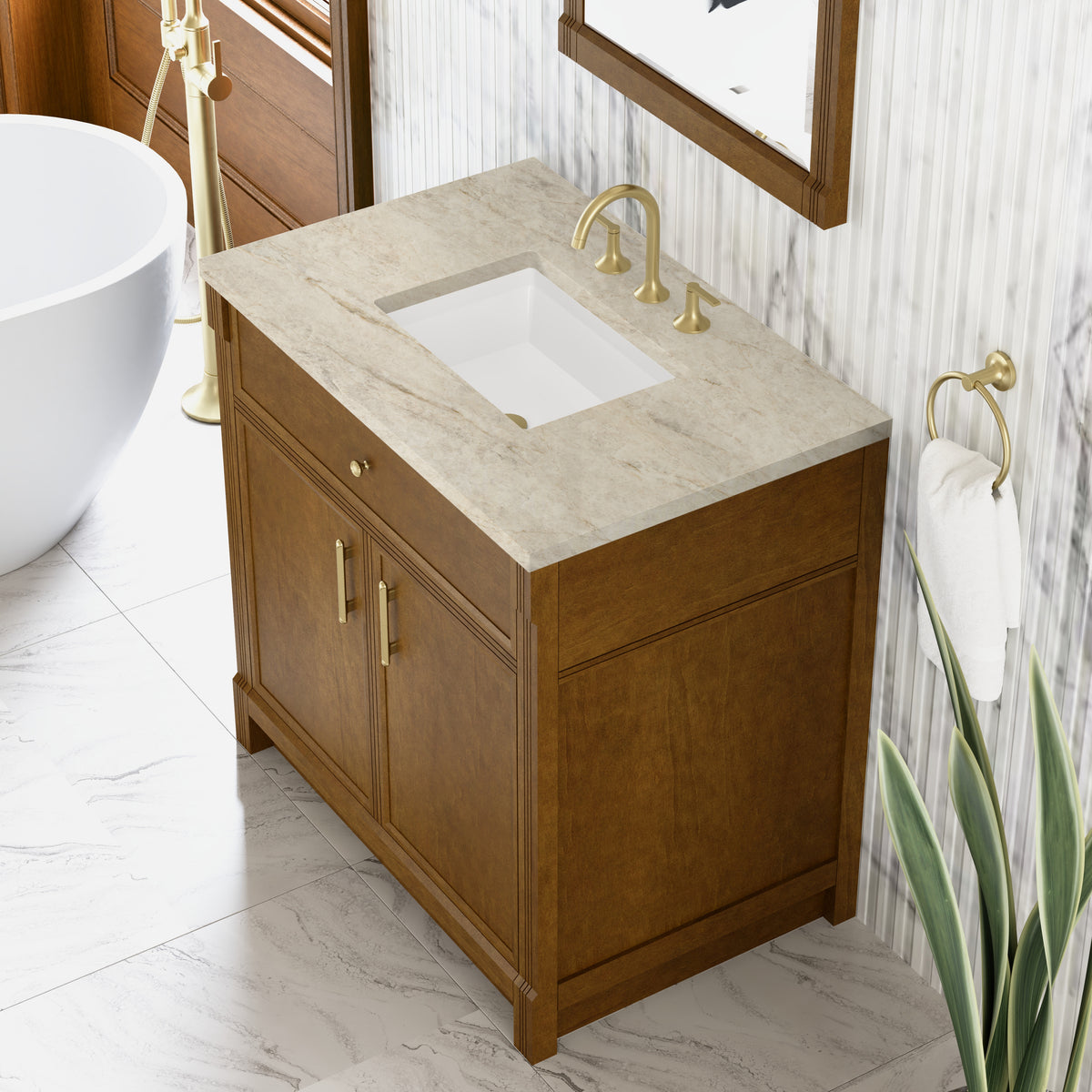 James Martin Vanities Bellshire 36" Honey Oak Single Vanity With 3 CM Tajnar Eclos Top