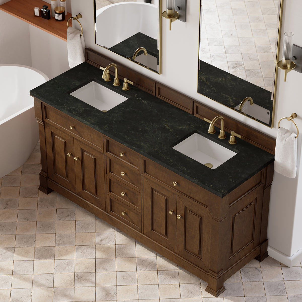 James Martin Vanities Brookfield 72" Honey Oak Double Vanity With 3 CM Phantome Eclos Top