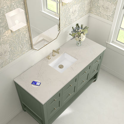 James Martin Vanities Breckenridge 60" Smokey Celadon Single Vanity With 3cm Siberian Silestone Top and FreePower Wireless Charger