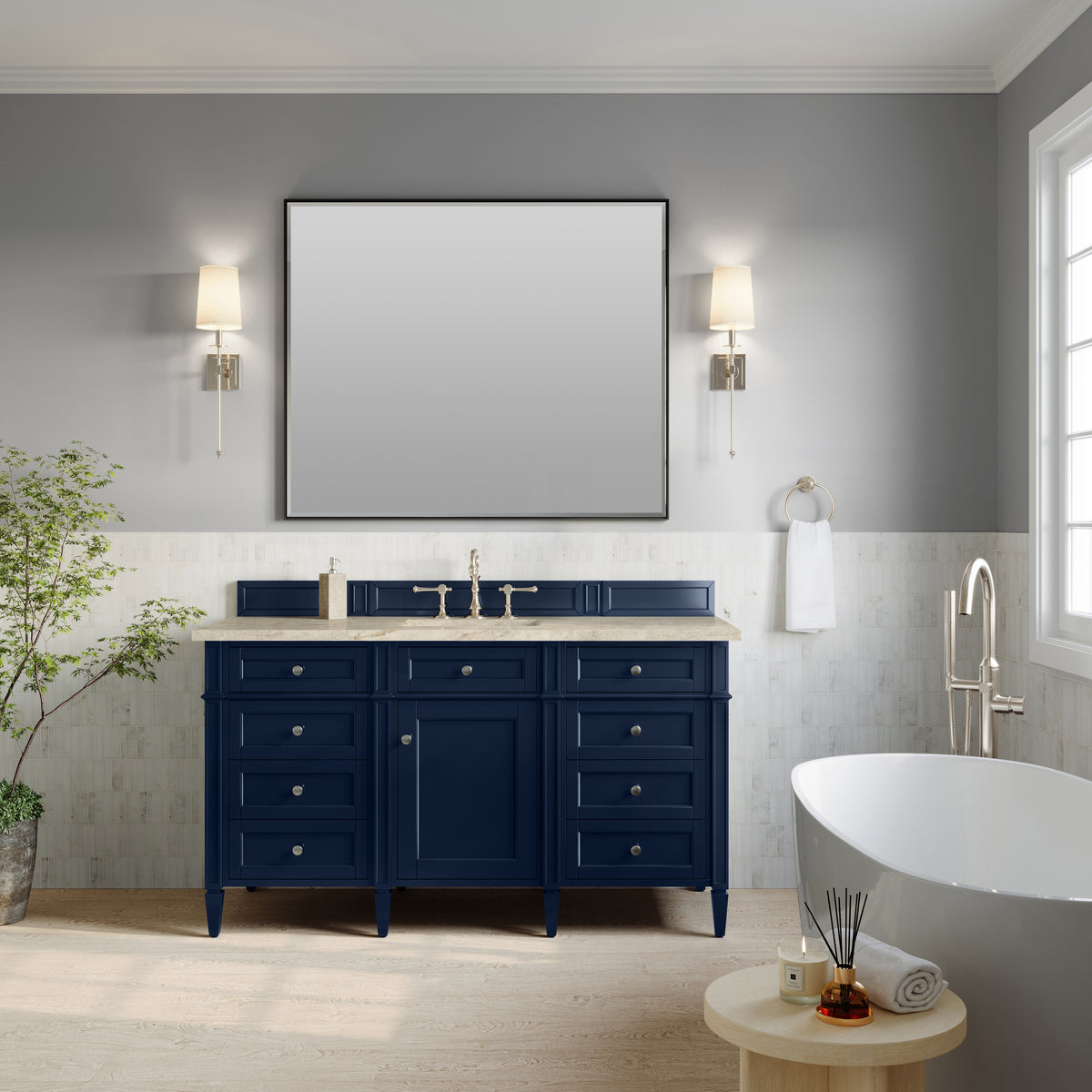 James Martin Vanities Brittany 60" Victory Blue Single Vanity With 3 CM Tajnar Eclos Top