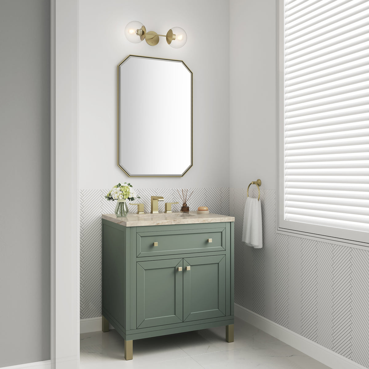 James Martin Vanities Chicago 30" Smokey Celadon Single Vanity With 3 CM Tajnar Eclos Top