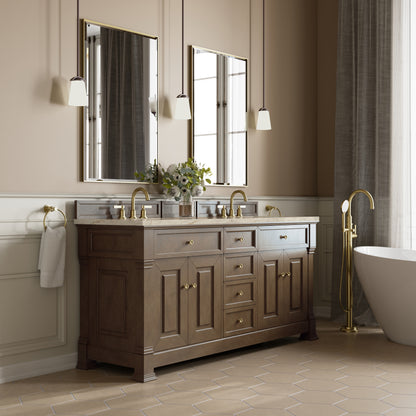 James Martin Vanities Brookfield 72" Pecan Double Vanity With 3 CM Tajnar Eclos Top