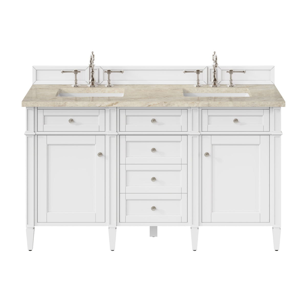 James Martin Vanities Brittany 60" Bright White Double Vanity With 3 CM Tajnar Eclos Top