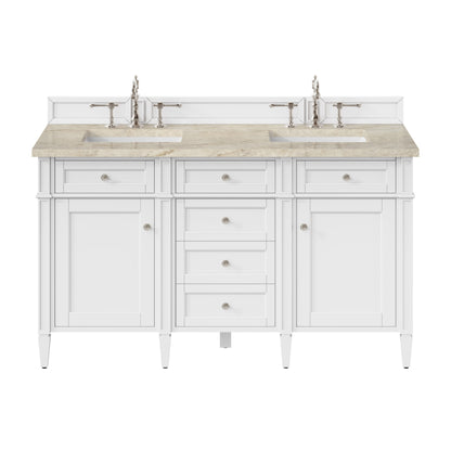 James Martin Vanities Brittany 60" Bright White Double Vanity With 3 CM Tajnar Eclos Top