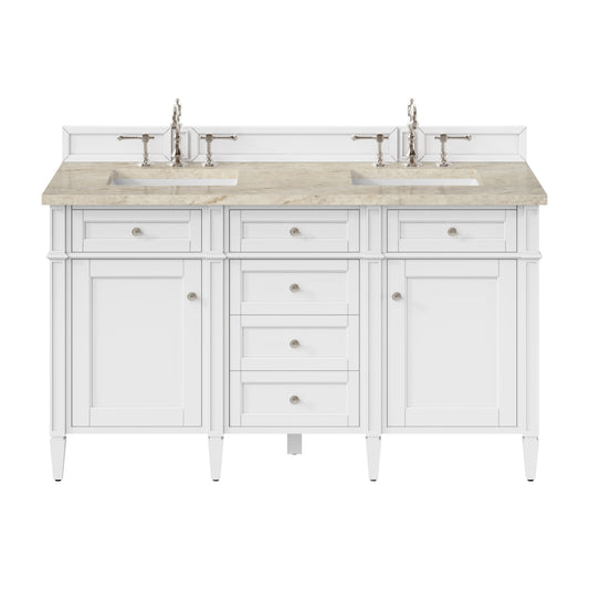 James Martin Vanities Brittany 60" Bright White Double Vanity With 3 CM Tajnar Eclos Top