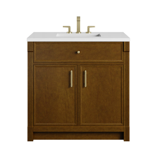 James Martin Vanities Bellshire 36" Honey Oak Single Vanity With 3 CM White Zeus Silestone Top