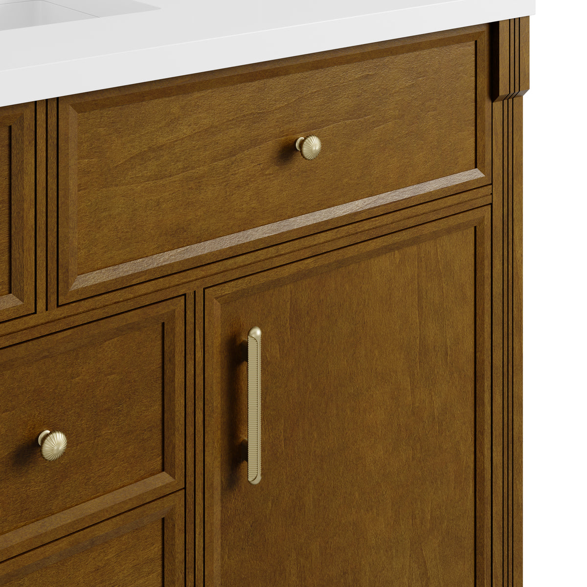 James Martin Vanities Bellshire 120" Honey Oak Dual Vanity Set With 3 cm Charcoal Soapstone Silestone Top and 24" Make-Up Counter