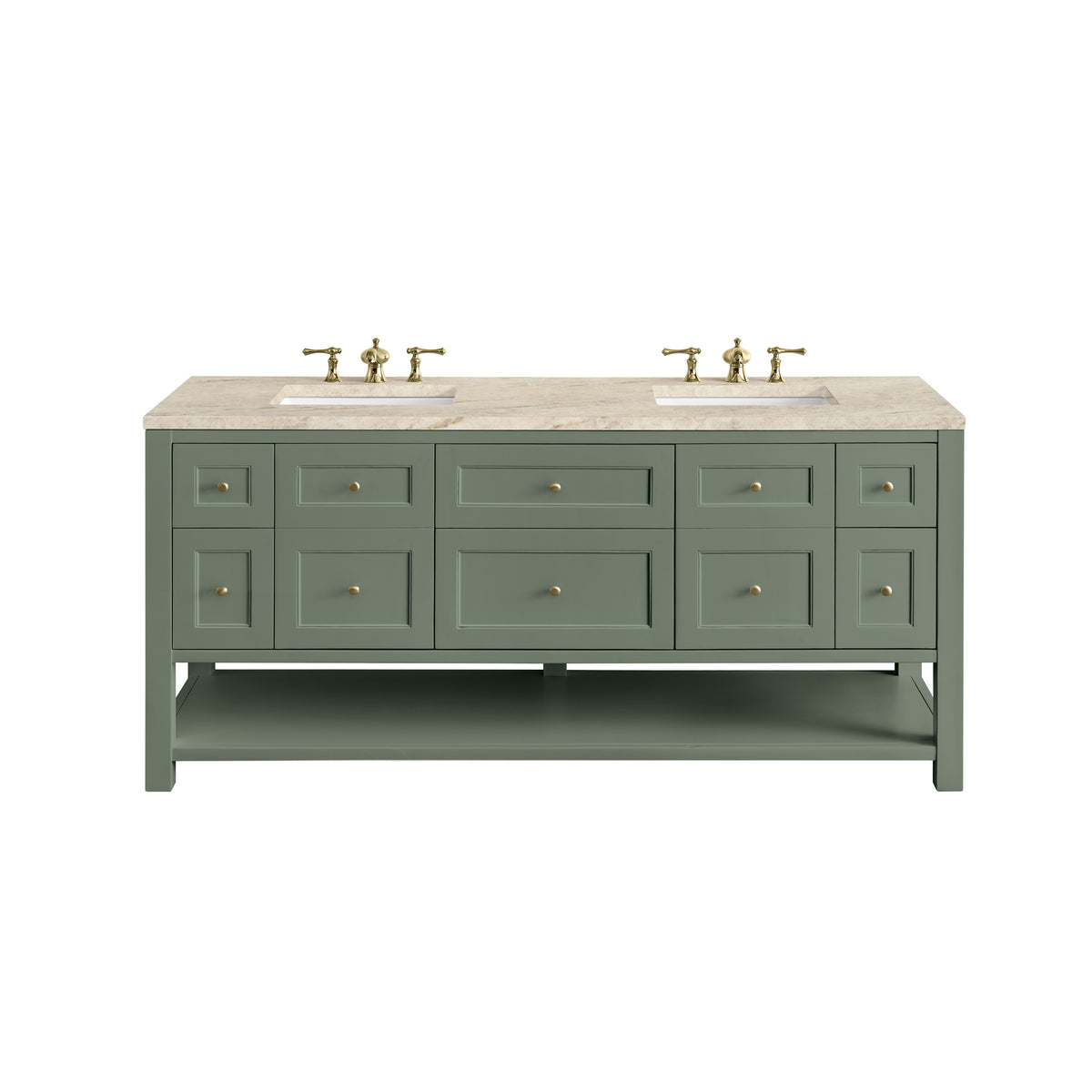 James Martin Vanities Breckenridge 72" Smokey Celadon Double Vanity With 3cm Tajnar Eclos Top and FreePower Wireless Charger