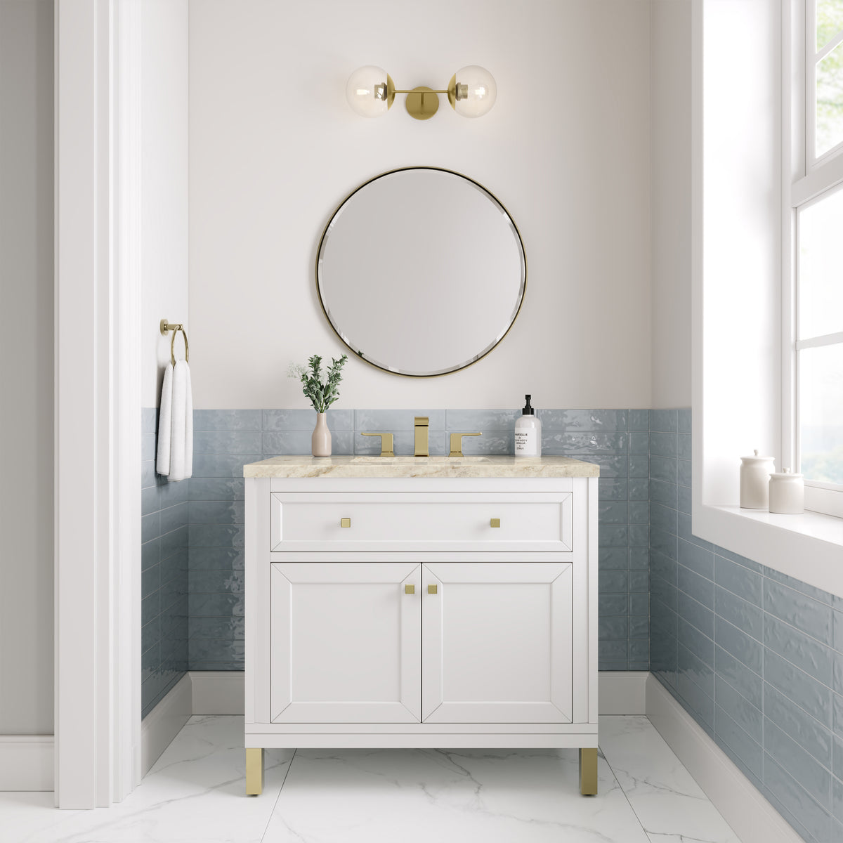 James Martin Vanities Chicago 36" Glossy White Single Vanity With 3 CM Tajnar Eclos Top