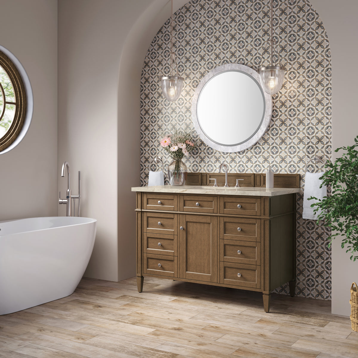 James Martin Vanities Brittany 48" Saddle Brown Single Vanity With 3 CM Tajnar Eclos Top