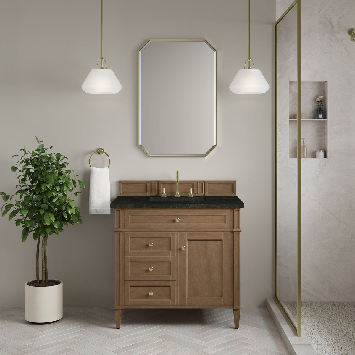 James Martin Vanities Brittany 36" Pecan Single Vanity With 3 CM Phantome Eclos Top