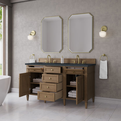 James Martin Vanities Brittany 60" Pecan Double Vanity With 3 CM Charcoal Soapstone Silestone Top