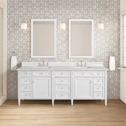 James Martin Vanities Brittany 84" Bright White Double Vanity With 3 CM Eternal Jasmine Pearl Top and FreePower Wireless Charger