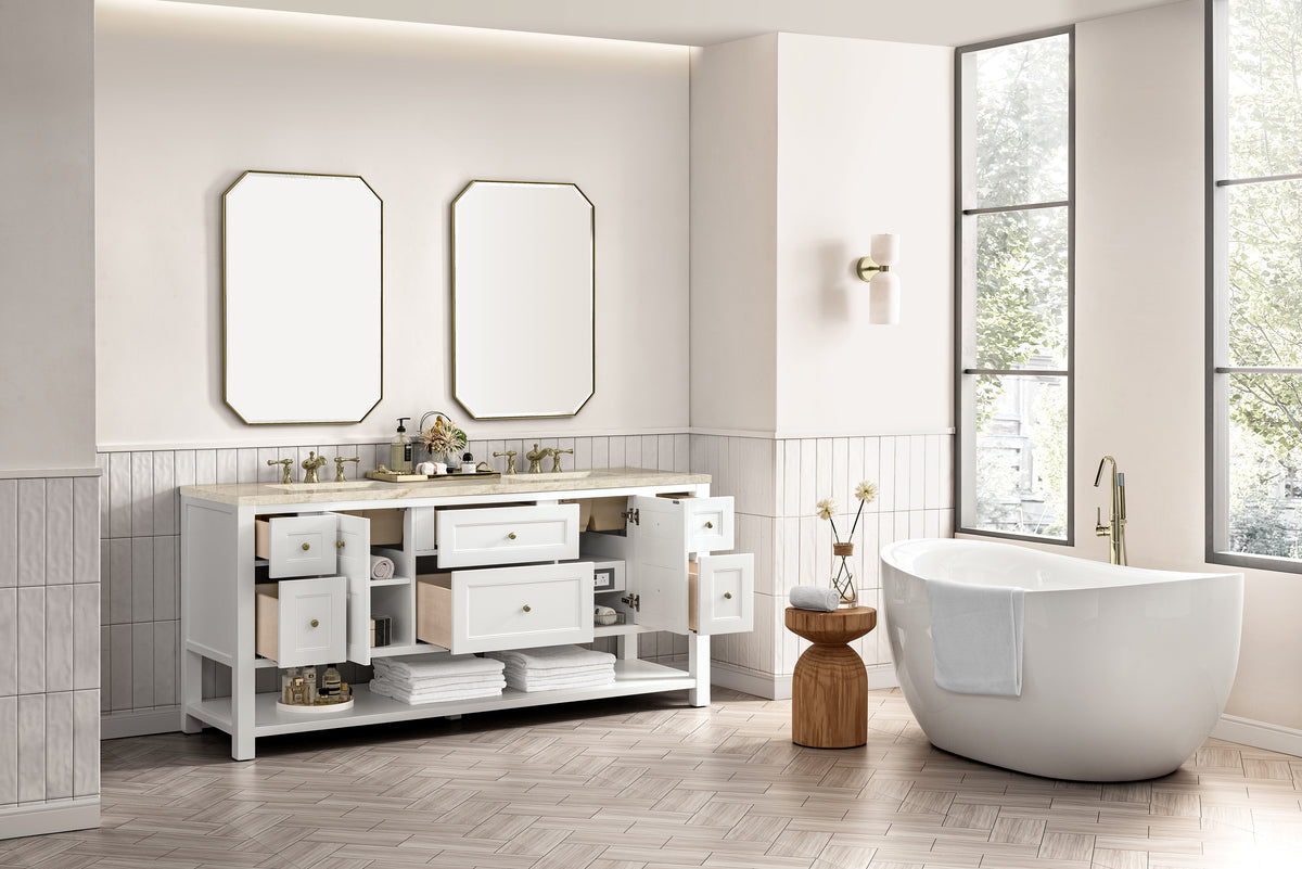 James Martin Vanities Breckenridge 72" Bright White Double Vanity With 3cm Tajnar Eclos Top