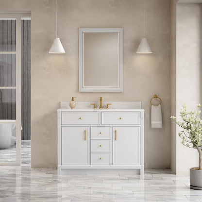 James Martin Vanities Bellshire 48" Bright White Single Vanity With 3 CM White Zeus Silestone Top