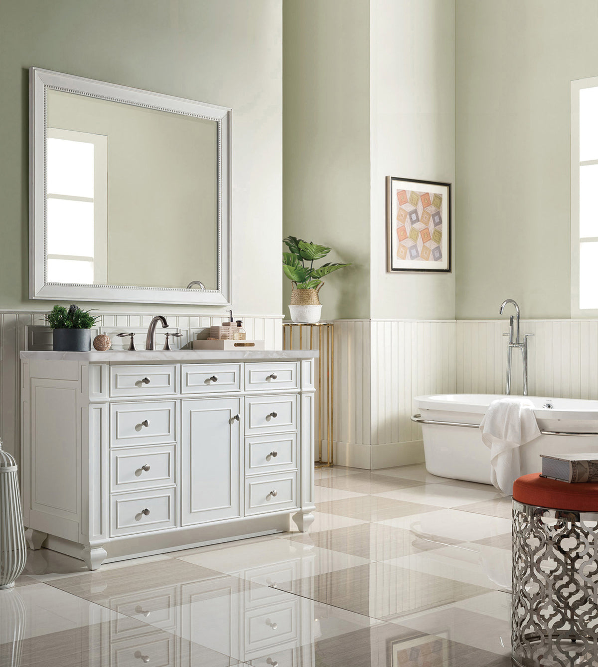 James Martin Vanities Bristol 48" Bright White Single Vanity With 3 CM Victorian Silver Silestone Top and FreePower Wireless Charger
