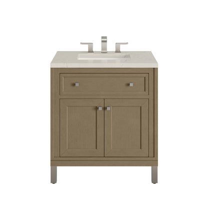 James Martin Vanities Chicago 30" Walnut Whisper Single Vanity With 3 CM Siberian Silestone Top