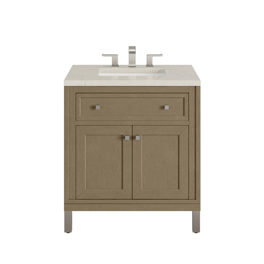James Martin Vanities Chicago 30" Walnut Whisper Single Vanity With 3 CM Siberian Silestone Top