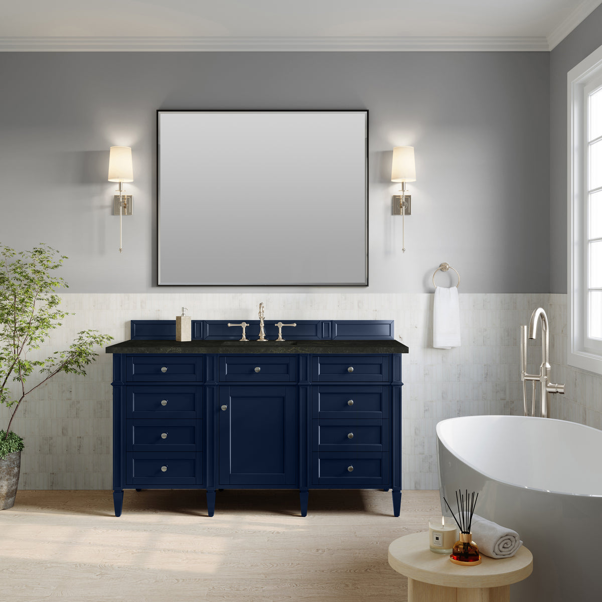 James Martin Vanities Brittany 60" Victory Blue Single Vanity With 3 CM Phantome Eclos Top