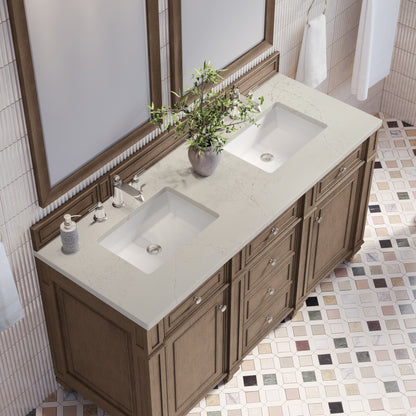 James Martin Vanities Bristol 60" Whitewashed Walnut Double Vanity With 3 CM Siberian Silestone Top