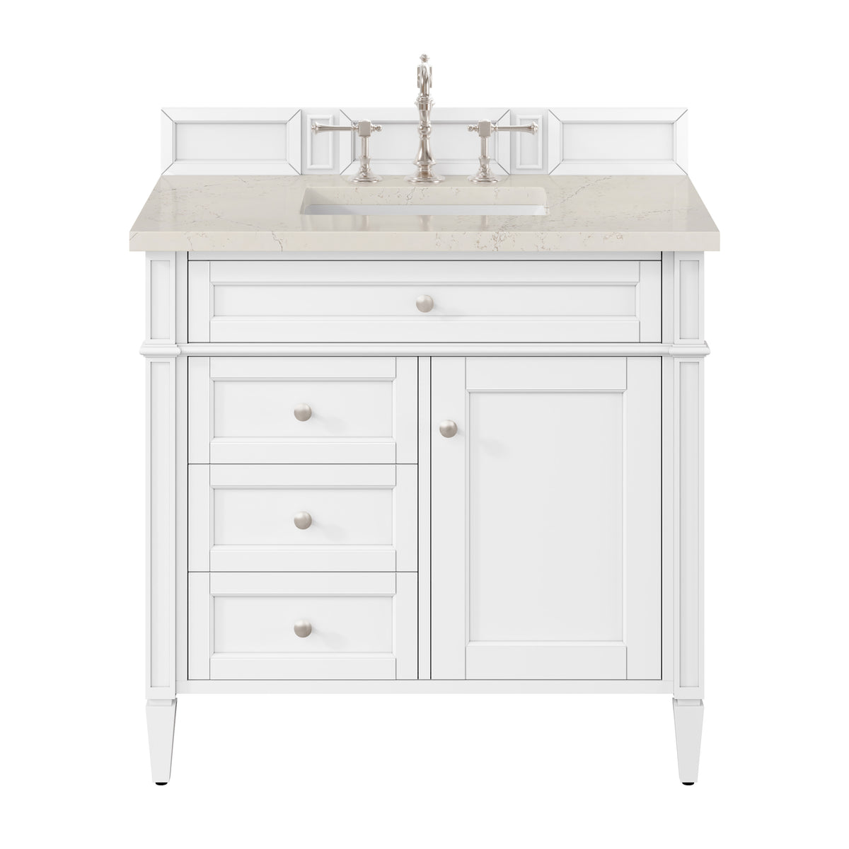 James Martin Vanities Brittany 36" Bright White Single Vanity With 3 CM Siberian Silestone Top