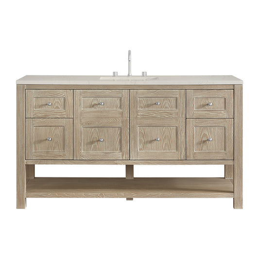James Martin Vanities Breckenridge 60" Whitewashed Oak Single Vanity With 3cm Siberian Silestone Top