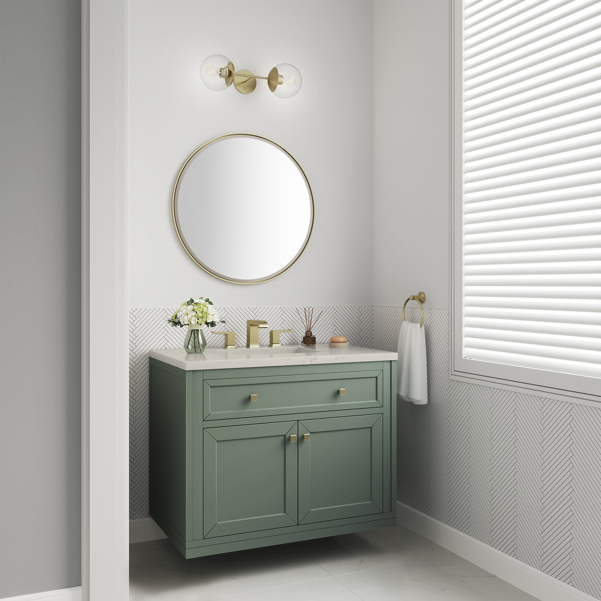 James Martin Vanities Chicago 36" Smokey Celadon Single Vanity With 3 CM Siberian Silestone Top