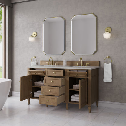 James Martin Vanities Brittany 60" Pecan Double Vanity With 3 CM Lime Delight Silestone Top