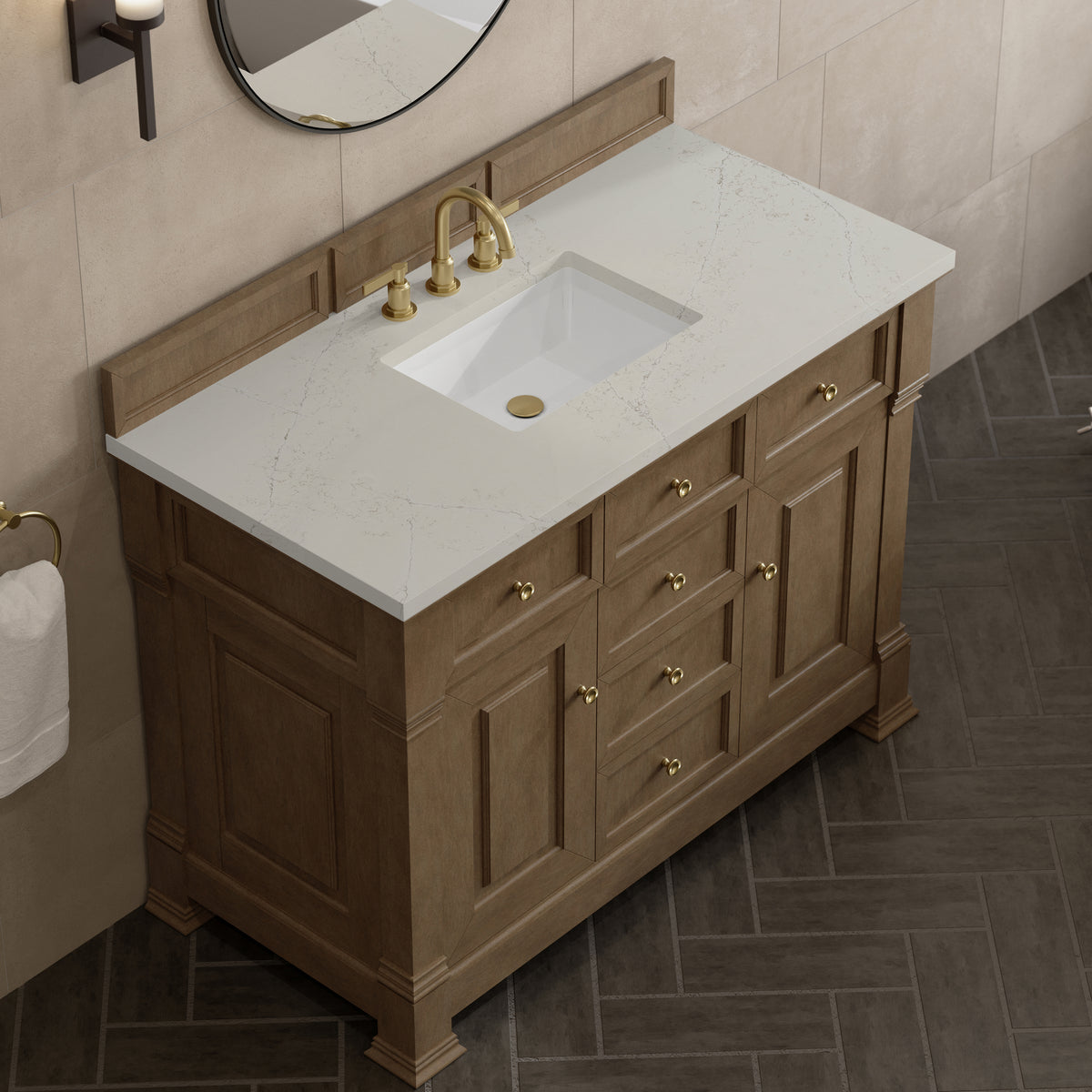 James Martin Vanities Brookfield 48" Pecan Single Vanity With 3 CM Siberian Silestone Top
