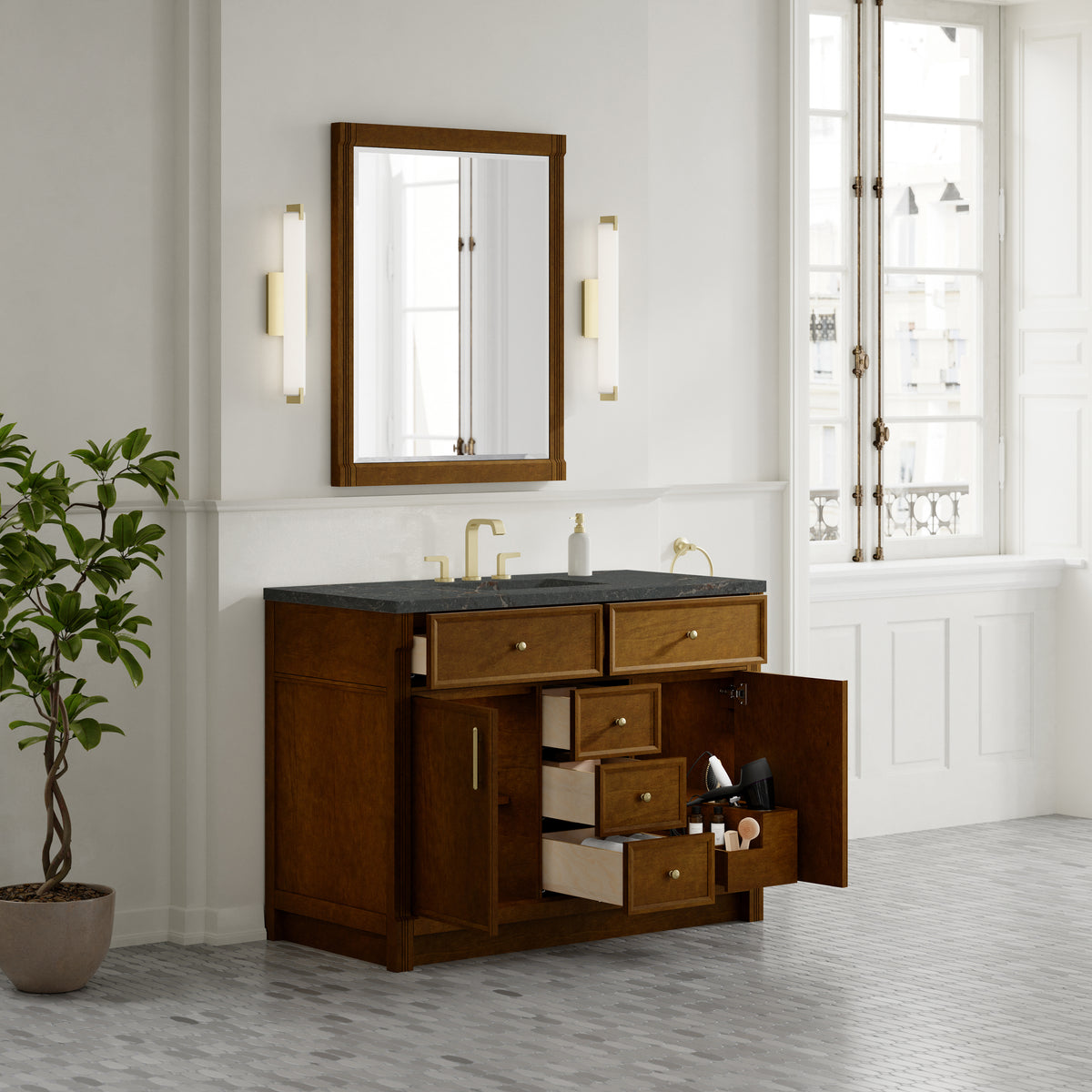 James Martin Vanities Bellshire 48" Honey Oak Single Vanity With 3 CM Parisien Bleu Silestone Top