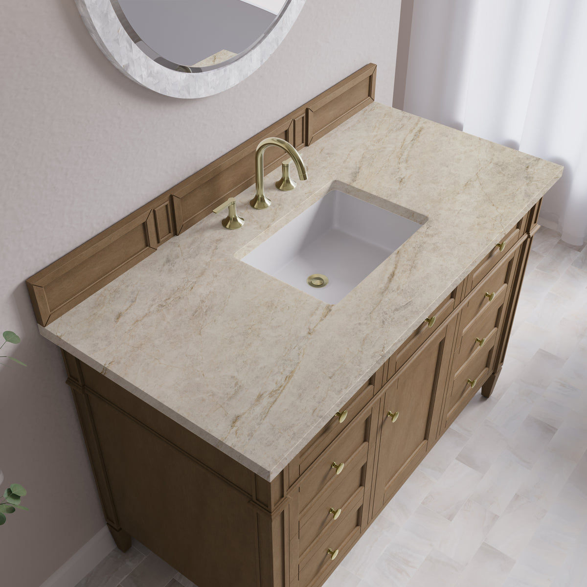 James Martin Vanities Brittany 48" Pecan Single Vanity With 3 CM Tajnar Eclos Top