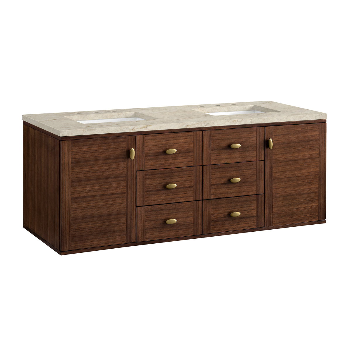 James Martin Vanities Amberly 60" Mid-Century Walnut Double Vanity With 3 CM Tajnar Eclos Top