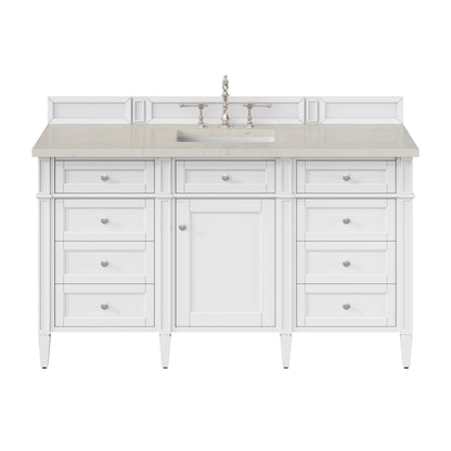 James Martin Vanities Brittany 60" Bright White Single Vanity With 3 CM Siberian Silestone Top