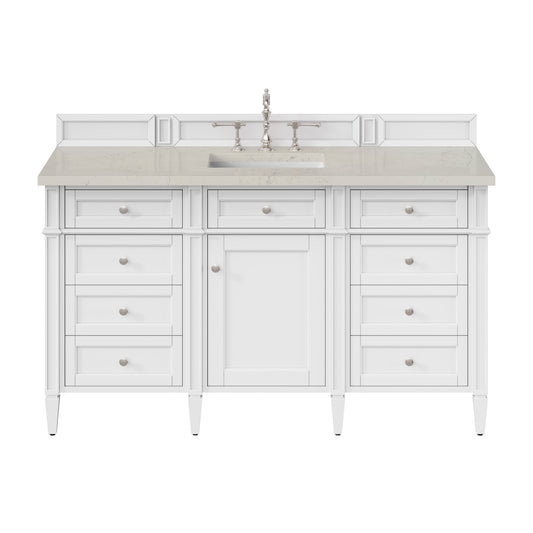 James Martin Vanities Brittany 60" Bright White Single Vanity With 3 CM Siberian Silestone Top