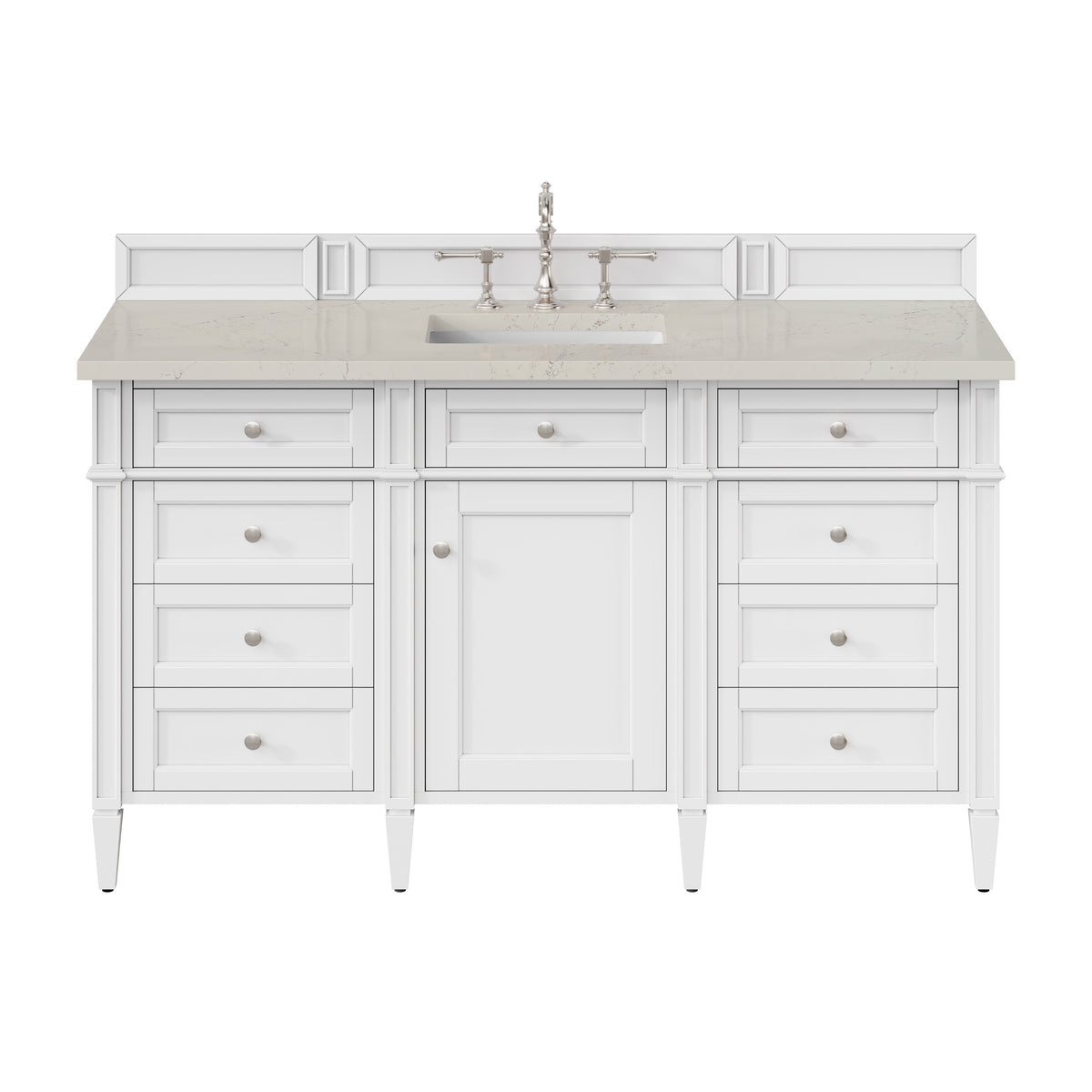 James Martin Vanities Brittany 60" Bright White Single Vanity With 3 CM Siberian Silestone Top and FreePower Wireless Charger