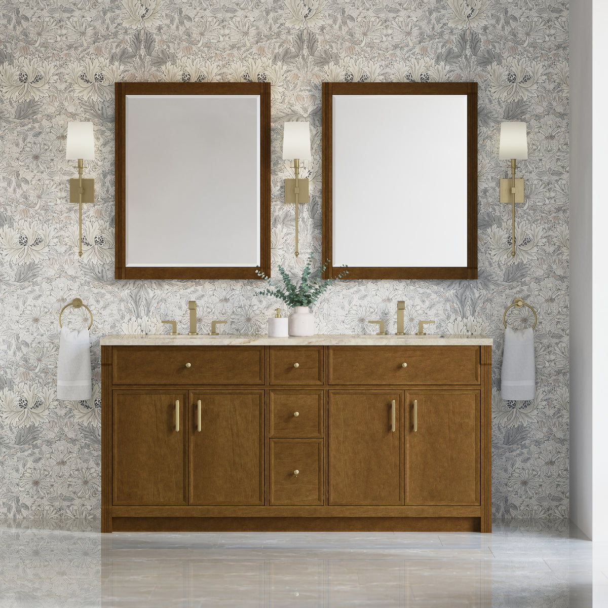 James Martin Vanities Bellshire 72" Honey Oak Double Vanity With 3 CM Tajnar Eclos Top
