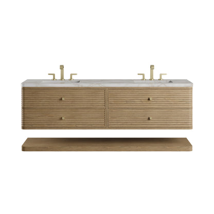 James Martin Vanities Allamari 72" Dune Mist Double Vanity With 3 CM Victorian Silver Top and FreePower Wireless Charger