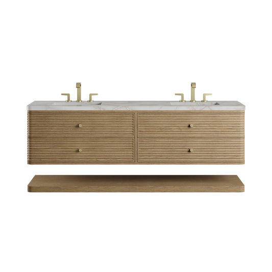 James Martin Vanities Allamari 72" Dune Mist Double Vanity With 3 CM Victorian Silver Top and FreePower Wireless Charger