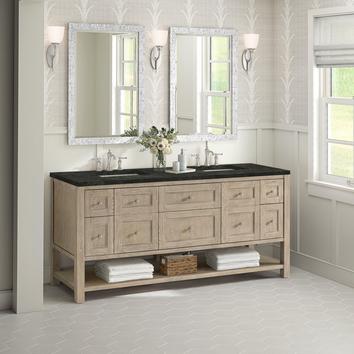 James Martin Vanities Breckenridge 72" Whitewashed Oak Double Vanity With 3cm Phantome Eclos Top