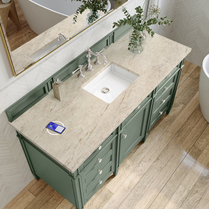 James Martin Vanities Brittany 60" Smokey Celadon Single Vanity With 3 CM Tajnar Eclos Top and FreePower Wireless Charger