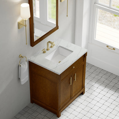 James Martin Vanities Bellshire 30" Honey Oak Single Vanity With 3 CM Ethereal Noctis Silestone Top