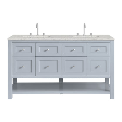 James Martin Vanities Breckenridge 60" Serenity Blue Double Vanity With 3cm Eternal Jasmine Pearl Quartz Top and FreePower Wireless Charger