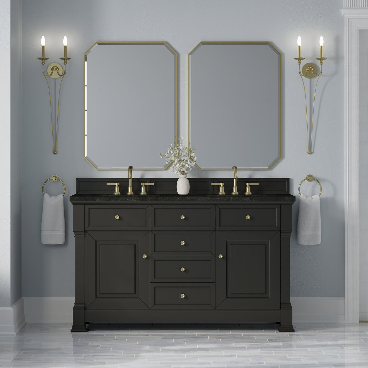 James Martin Vanities Brookfield 60" Black Onyx Double Vanity With 3 CM Phantome Eclos Top